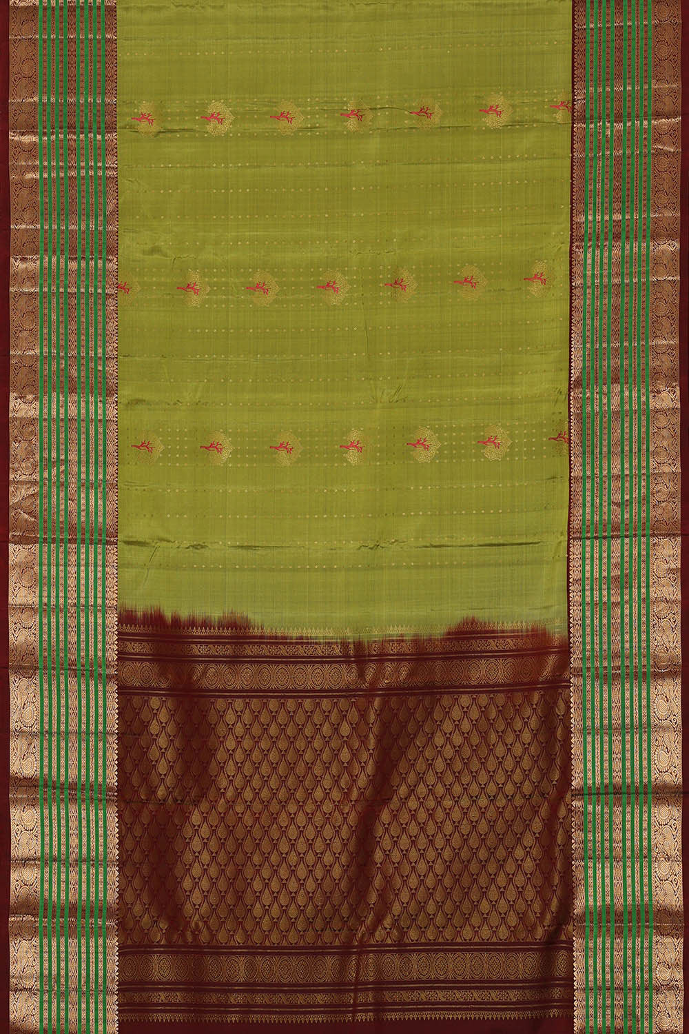 Image of Kanchipattu Golden Green Brocade Saree